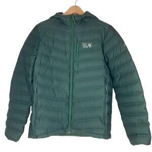 Mountain Hardwear Down Puffer Jacket Mens M Forest Green Zip Quilted Hooded Trek